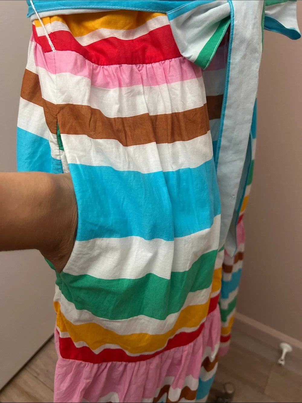 Cotton Colorful Striped Button-Up Tie-Waist Maxi Dress size 8